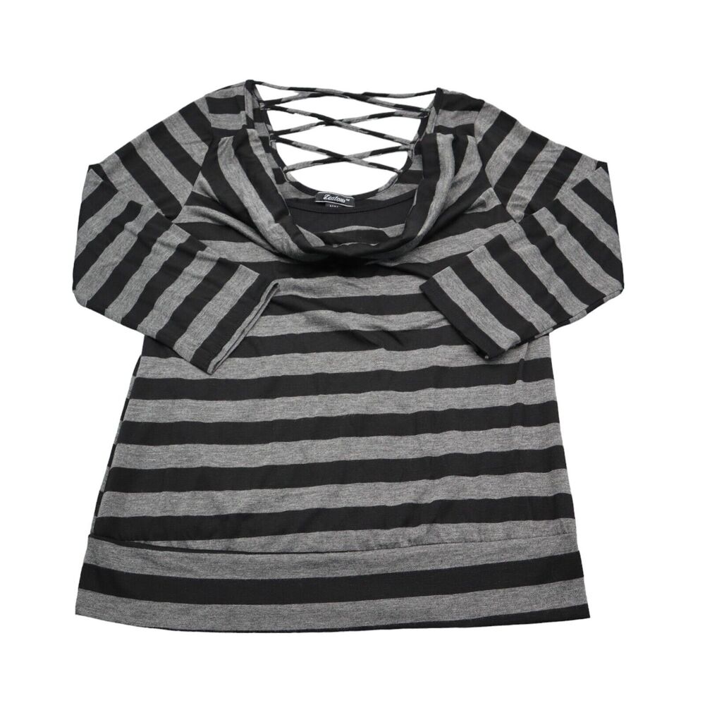 Zealous Shirt Womens M Black Half Sleeve Cow; Neck Stripe Stretchable Blouse